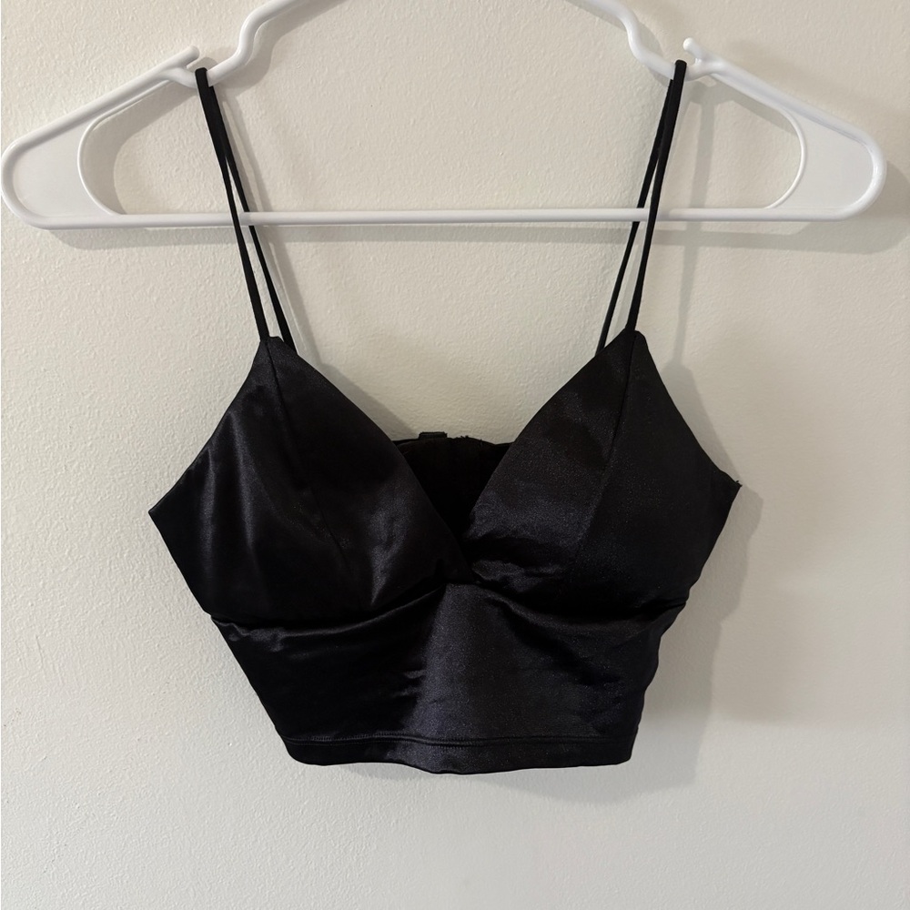 SHEIN Black Satin Crop Top